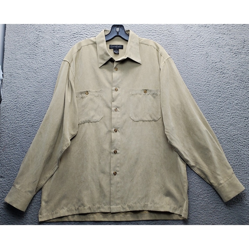 Cotton Reel Shirt Mens‎ Large Brown Detail Pockets Side Slit Collared Button Up